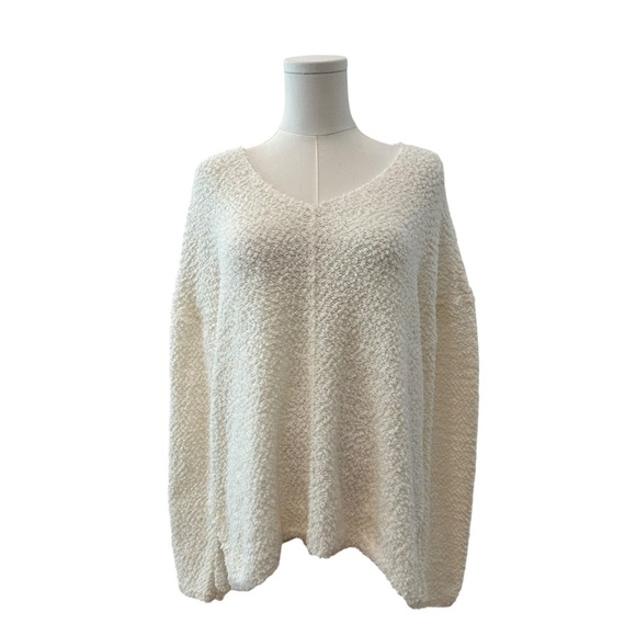 Knox Rose Sweaters - Women's Large Relaxed Ivory White Pullover Knit Cozy Winter Casual Soft Sweater